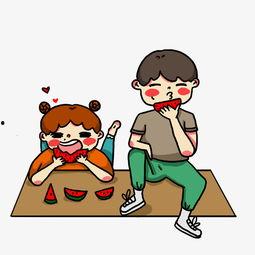 一堆插画吃瓜视频素材